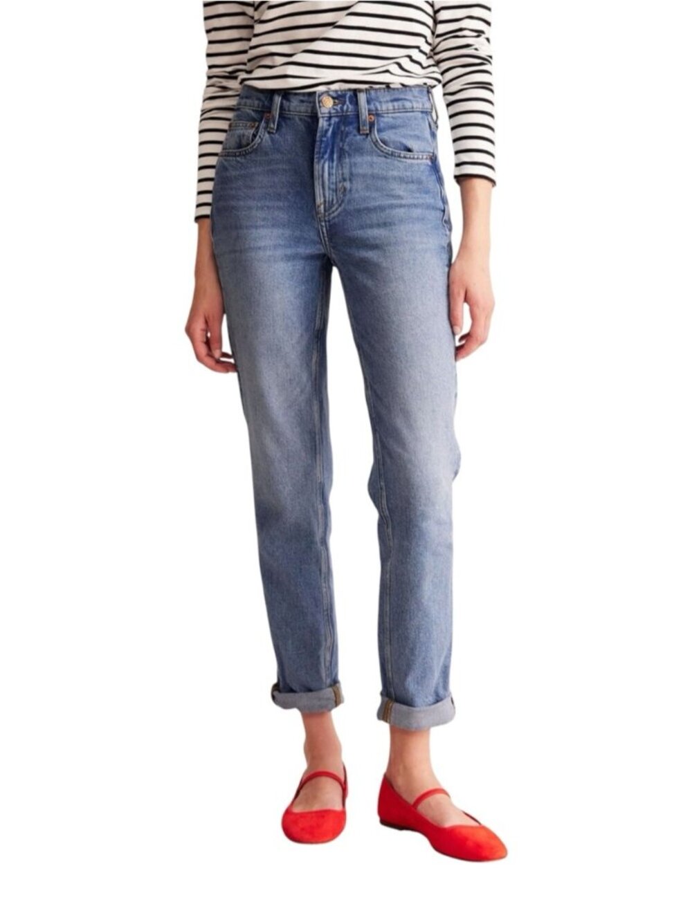 Boden Girlfriend Jeans Women’s 32 Light Blue Wash Mid Rise Stretch